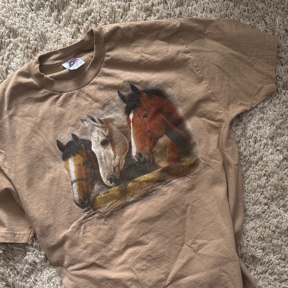 Allstyle Tops - Beige Adult Cotton T-Shirt with Horses